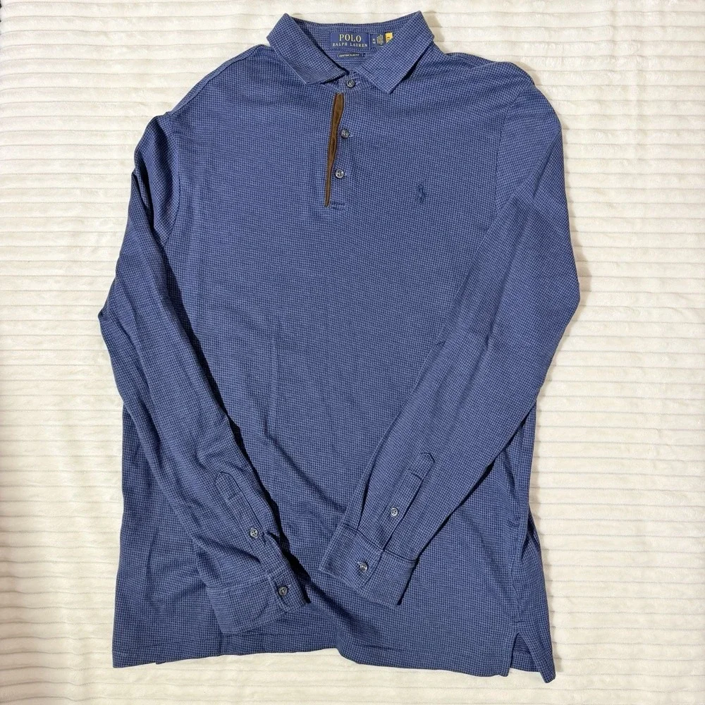 Polo Ralph Lauren Long Sleeve Custom Slim Fit Soft Touch Jersey Navy Polo Sz L